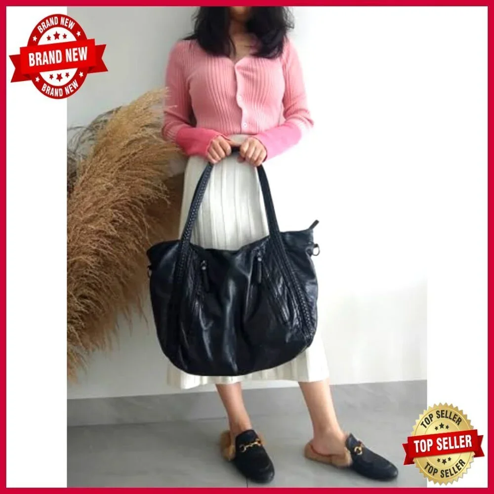 Oversized Slouchy Hobo Tote Bag with Multi-Pockets, Faux Leather